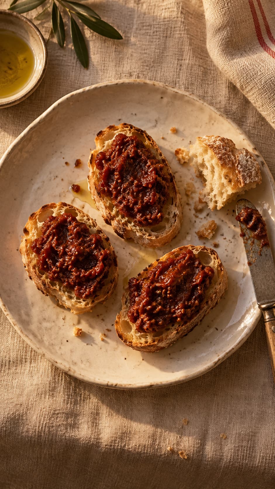 La Dispensa — tartines de pâte de tomates, vue du dessus