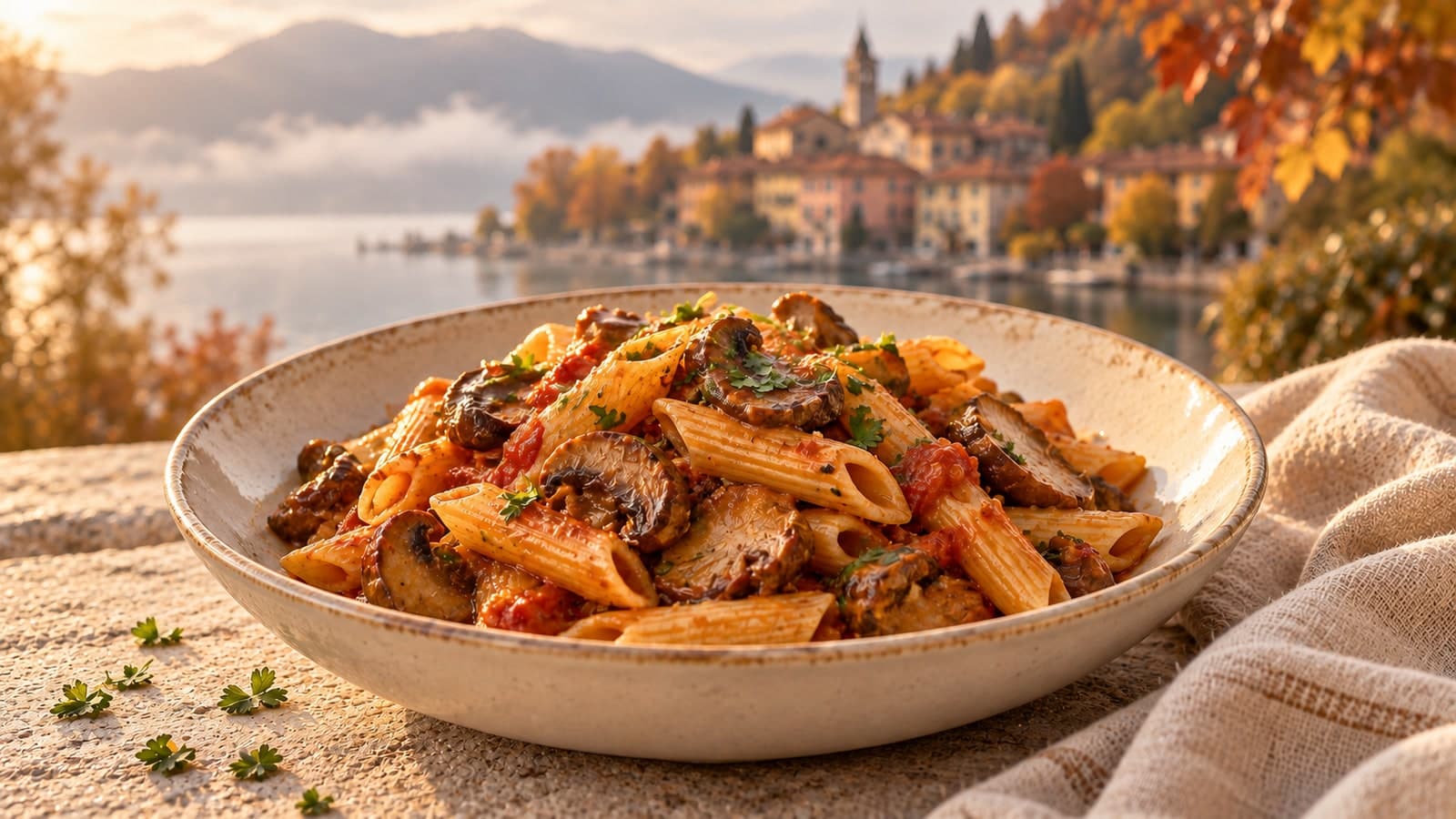 Penne aux cèpes et aux champignons poêlés