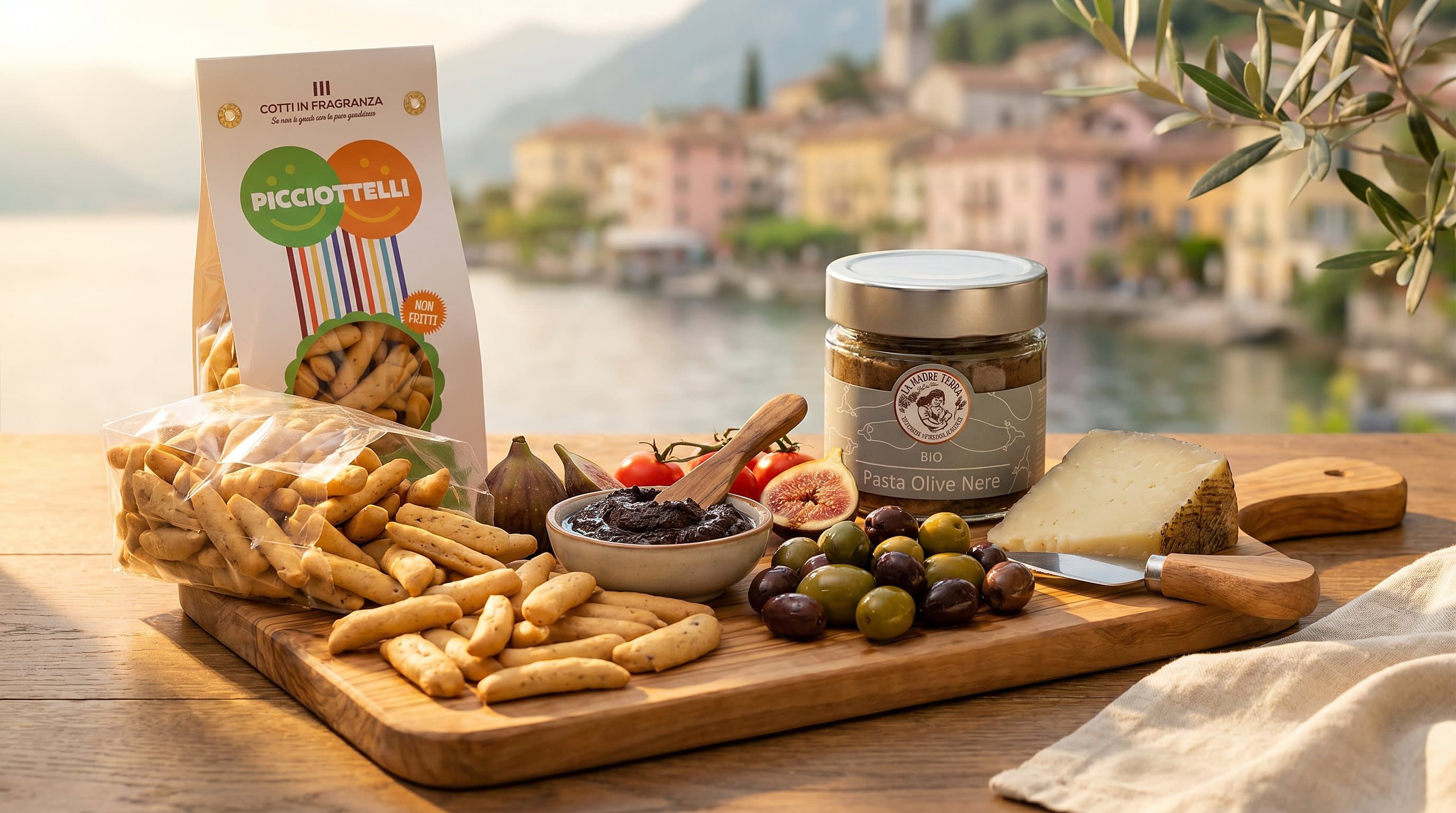 Italienische Aperitif-Platte — Picciottelli, Olivenpaste und Antipasti von Madre Terra
