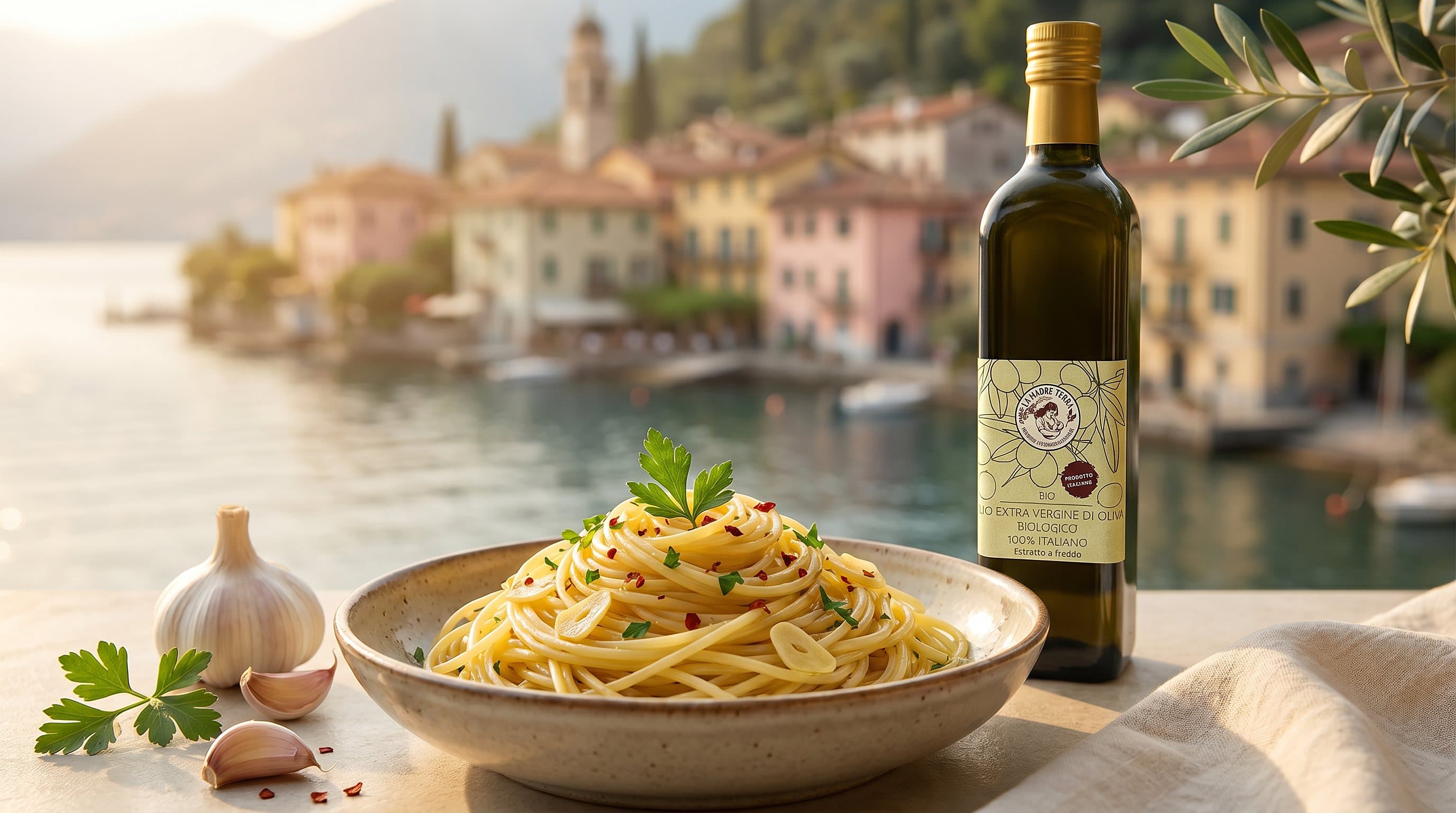 Spaghetti aglio e olio mit nativem Olivenöl extra Madre Terra